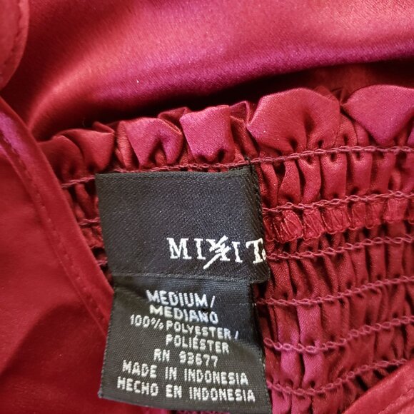 Mixit Womens Red Satin Smocked Strappy Top Size M‎ Y2K Dark Romantic Coquette - Picture 4 of 5